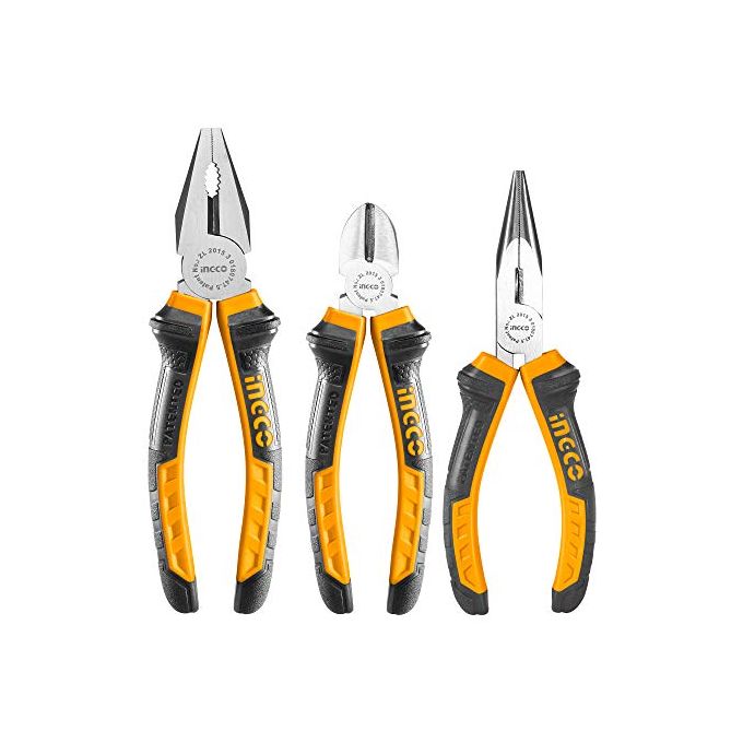 Ingco Pliers Set 3Pcs - Combination Pliers, Diagonal Pliers, Long Nose Pliers