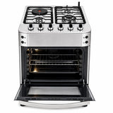Gnix G600 S02 Standing Gas Cooker 60x60cm Silver Kenya | 3 Gas Burners, Wok Burner, Electric Hotplate, Electric Oven with Rotisserie