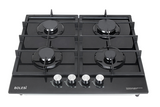 Bolesi H59-4006B Built-in Gas Hob 4 Burner Tempered Glass 60cm Kenya | Cast Iron Pan Supports, Auto Ignition, Flame Failure Safety, Black Glass