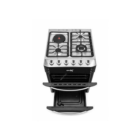 Gnix G600 B02 Standing Gas Cooker 60x60cm Black Kenya | 3 Gas Burners, Wok Burner, Electric Hotplate, Turbo Fan Electric Oven with Rotisserie