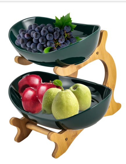 Ceramic Serving Bowl with wooden Stand