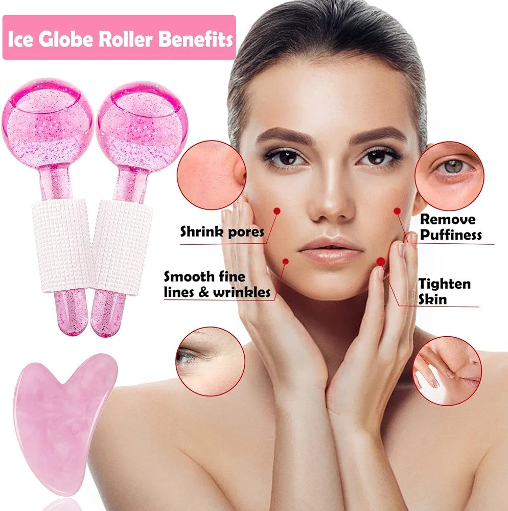 2pcs Ice Globes for Facials Massage Tool Set, Face Roller Cooling Glitter Massager Glitter ASMR for Face Neck, Skin Care Daily Beauty