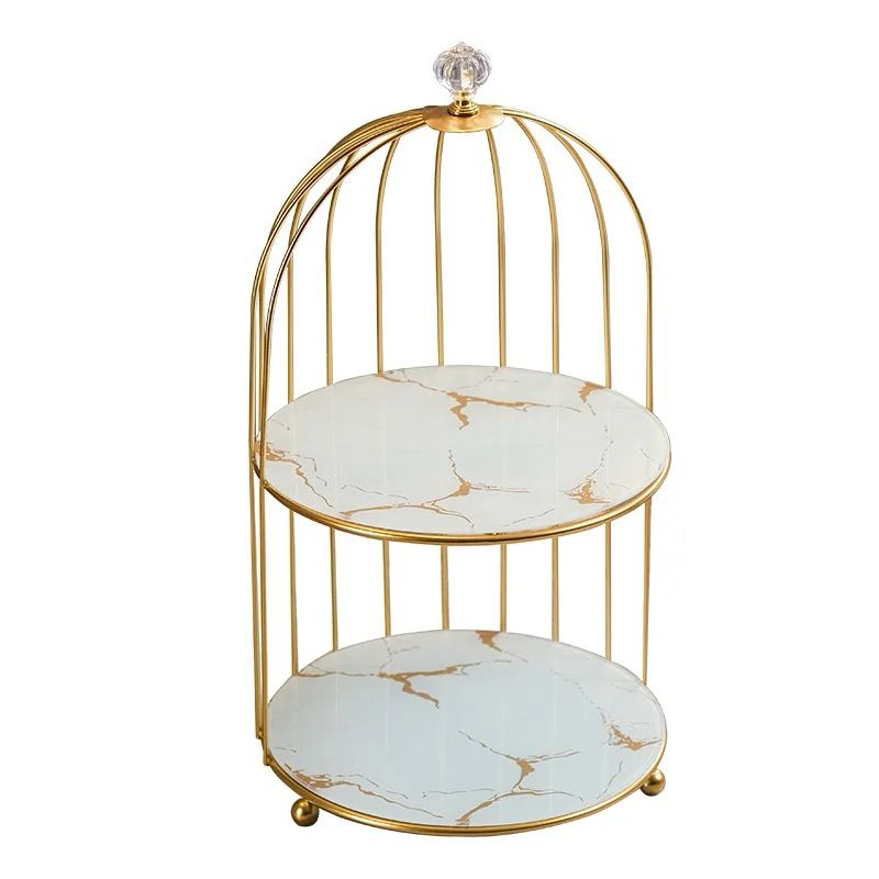 2 tier luxury marble textured with gold metal makeup storage/organiser