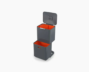 Joseph Joseph Totem Max 60L waste and recycling bin in grey, lid closed.