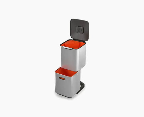 Joseph Joseph Totem Compact 40L kitchen bin and recycling dustbin in stainless steel, lid closed