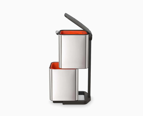 Stainless steel Totem Compact 40L kitchen bin in a narrow kitchen space