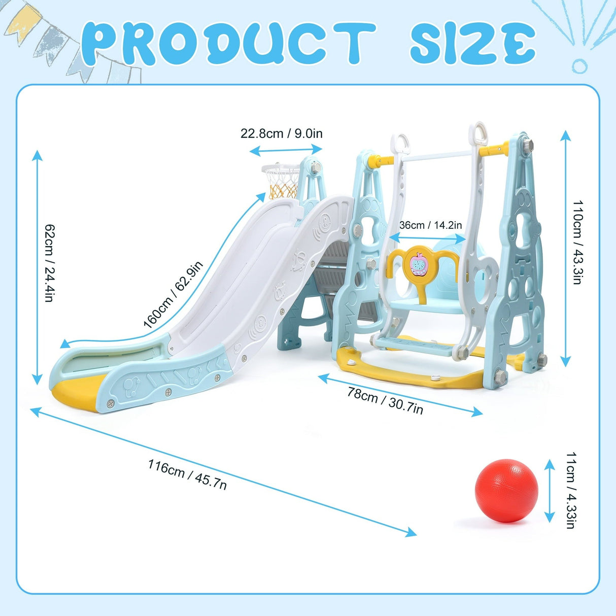 4-in-1 Toddler Playground Set Swing, Slide, Climber, and Basketball Hoop  Backyard and Indoor Playset for Boys and Girls,Easy to Assemble Blue Play Equipment for Kids