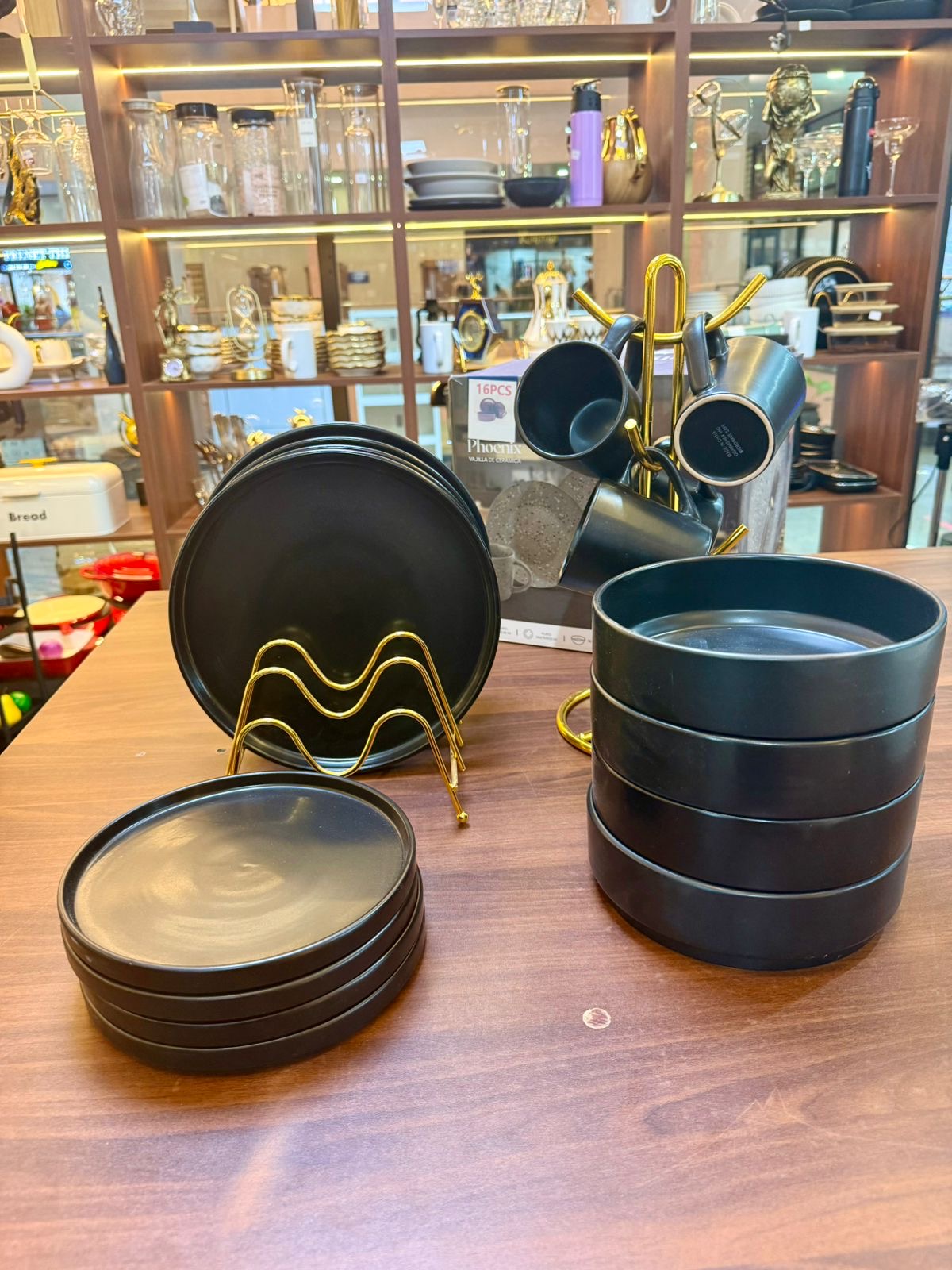 16-Piece Black Ceramic Dinner Set | Elegant Stoneware Plates, Bowls & Cups | Homelux Kenya
