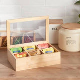 Bamboo Tea Bag Organiser & Storage Box, 6-Slot Wooden Tea Bag Holder, Tea Bag Caddy & Dispenser, Water Resistant Tea Bag Tray for Kitchen Counter