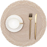 38cm Round Placemats Set of 6 Cotton Woven Heat Resistant Washable Table Mat for Kitchen Dining Room