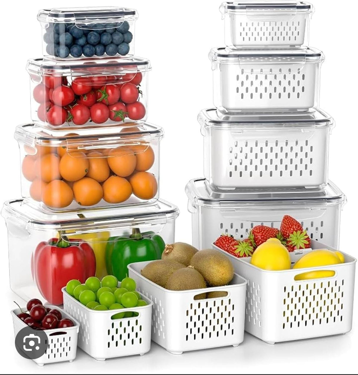 4pc Fridge Storage Containers with Drain Basket – Airtight Stackable Produce Keeper Set 800ml, 1.7L, 3.15L & 4.15L Kenya
