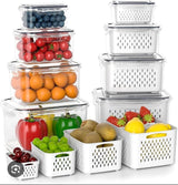 4pc Fridge Storage Containers with Drain Basket – Airtight Stackable Produce Keeper Set 800ml, 1.7L, 3.15L & 4.15L Kenya