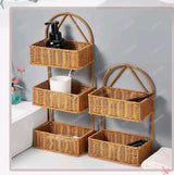 3-Tier Rattan Shower Caddy & Bathroom Organiser – Hanging Over Shower Head, Hand Woven Water Resistant