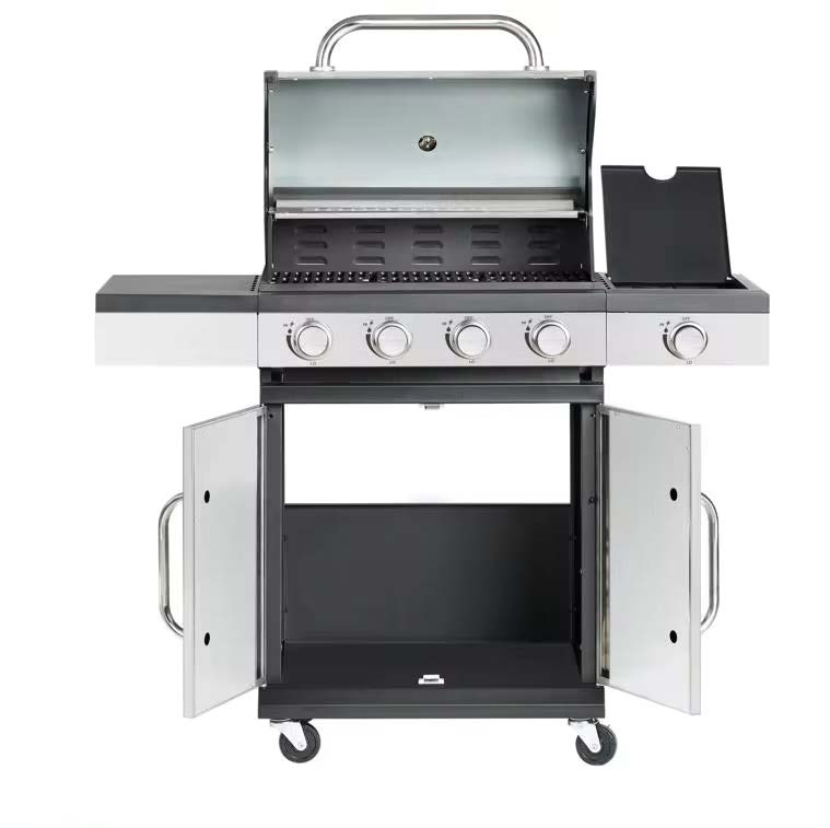 4+1 Burner Gas BBQ Grill Stainless Steel Outdoor Barbeque Barbecue Side Burner Cabinet Wheels