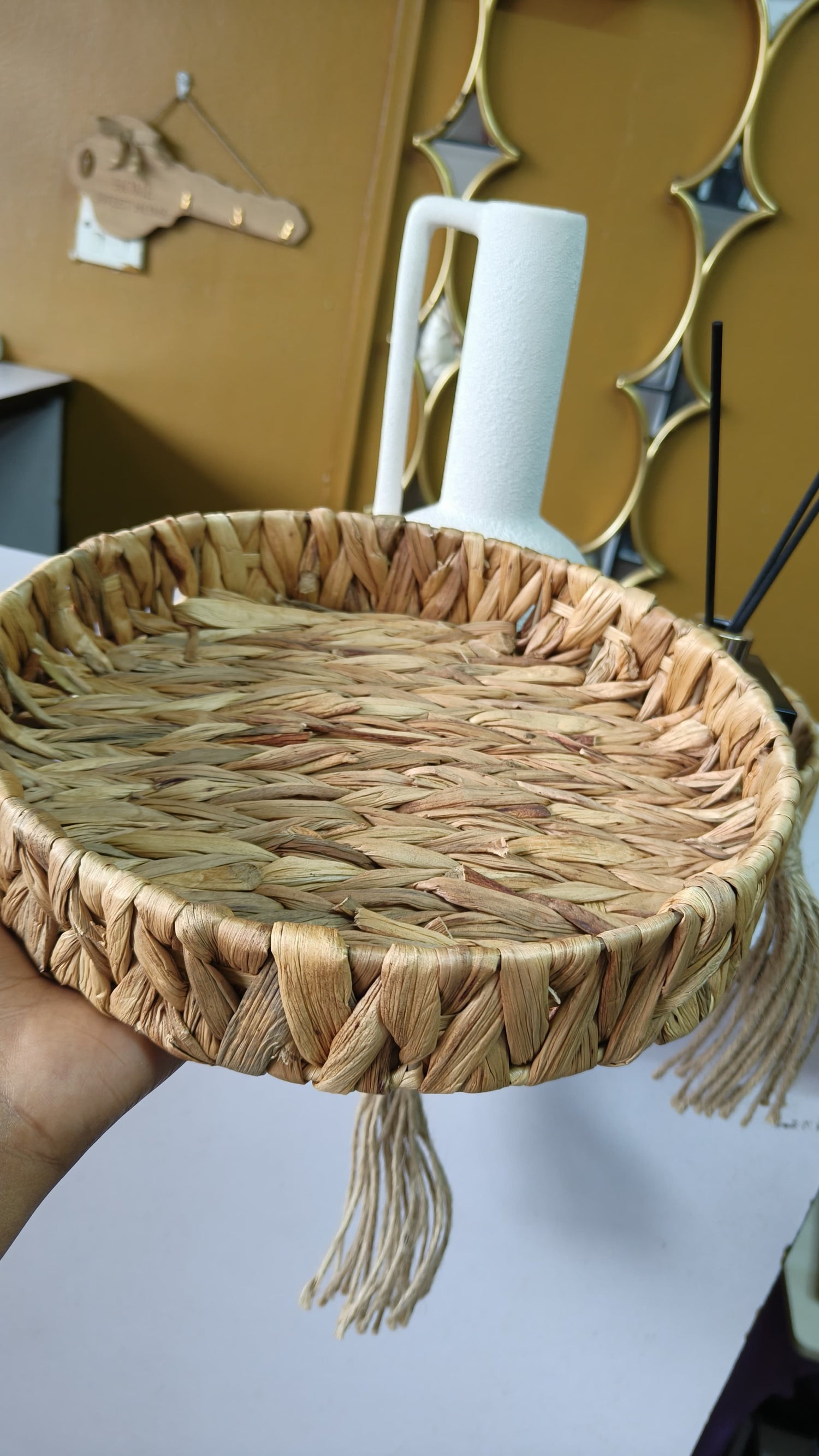 3Pcs Decorative Handmade Wicker Tray