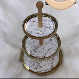 3 layer gold marble cake stand with bamboo