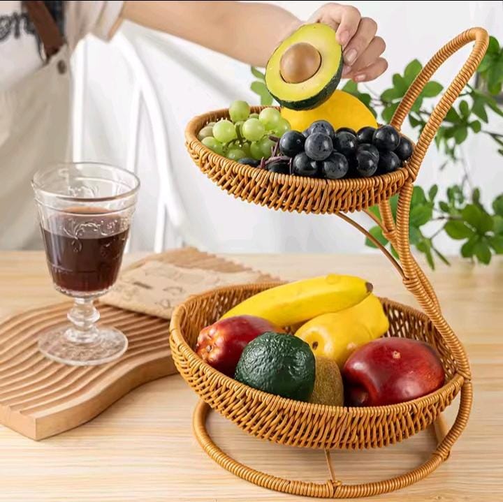 3-Tier Handmade Rattan Fruit Basket – Unique Natural Woven Fruit Rack for Kitchen, Dining Table & Countertop – Eco-Friendly Storage for Fruits, Vegetables, Snacks | Buy in Kenya