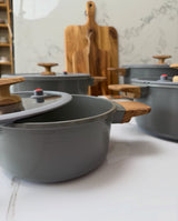 MGC Crocodile grey casseroles with wooden handles