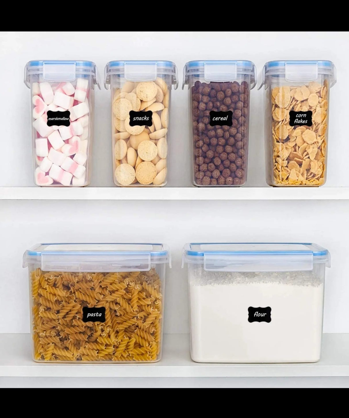 6pc Airtight Food Storage Container Set – 4 x 1.6L + 2 x 3.6L Stackable Pantry Containers with Chalkboard Labels Kenya
