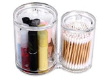 2-in-1 Acrylic Round Cotton Swab Holder & Makeup Brush Holder, Clear Acrylic Organiser with Lid for Bathroom, Vanity & Dressing Table