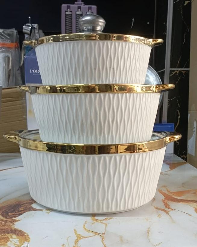 3pcs Ceramic  Serving Set with gold rim