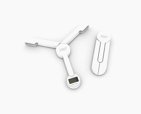 Joseph Joseph TriScale digital kitchen scale in white with its three arms opened out