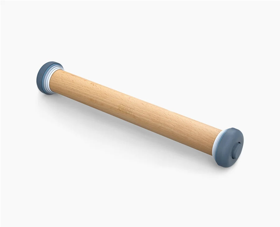Joseph Joseph PrecisionPin adjustable beech rolling pin with blue rings fitted