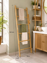 Bathlux Bamboo Ladder Towel Rack, 182.5cm Leaning Towel Ladder with 5 Rungs, No Drilling
