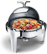 Signature 6L Round Rolltop Silver Chafing Dish with Glass Window – Buffet Food Warmer