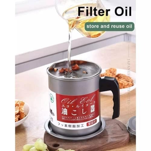 1.4 Litre Stainless Steel Oil Filter Strainer Pot for Cooking Oil Reuse and Grease Separation
