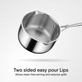 Stahl Artisan Triply Stainless Steel Saucepan with Dual Strainer Glass Lid | Easy Pour | Gas & Induction Friendly (16cm/1.5L)