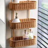 3-Tier Rattan Shower Caddy & Bathroom Organiser – Hanging Over Shower Head, Hand Woven Water Resistant