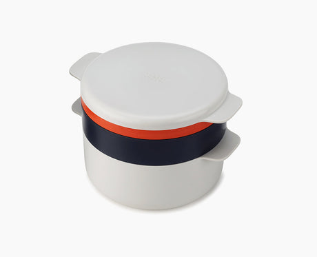 Joseph Joseph M-Cuisine 4-piece microwave cooking set stacked together in stone and orange