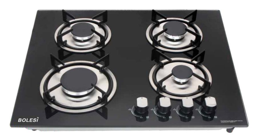 Bolesi HB-46004 Built-in Gas Hob 4 Burner Tempered Glass 60cm Kenya | Battery Pulse Ignition, Enamel Pan Supports, Bakelite Knobs, LPG