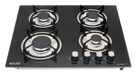Bolesi HB-46004 Built-in Gas Hob 4 Burner Tempered Glass 60cm Kenya | Battery Pulse Ignition, Enamel Pan Supports, Bakelite Knobs, LPG