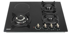 Bolesi HM-T46007-A Built-in Gas Hob 3 Gas + 1 Electric Tempered Glass 60cm Kenya | Hybrid Hob, Auto Ignition, Flame Failure Device, Black Glass