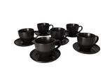 Danny Home 12pcs Black Cup & Saucer Set 300ml | Ceramic Tea & Coffee Set