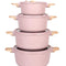 MGC Crocodile 8 piece ceramic casserole set in pink, stacked
