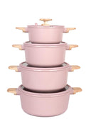 MGC Crocodile 8 piece ceramic casserole set in pink, stacked