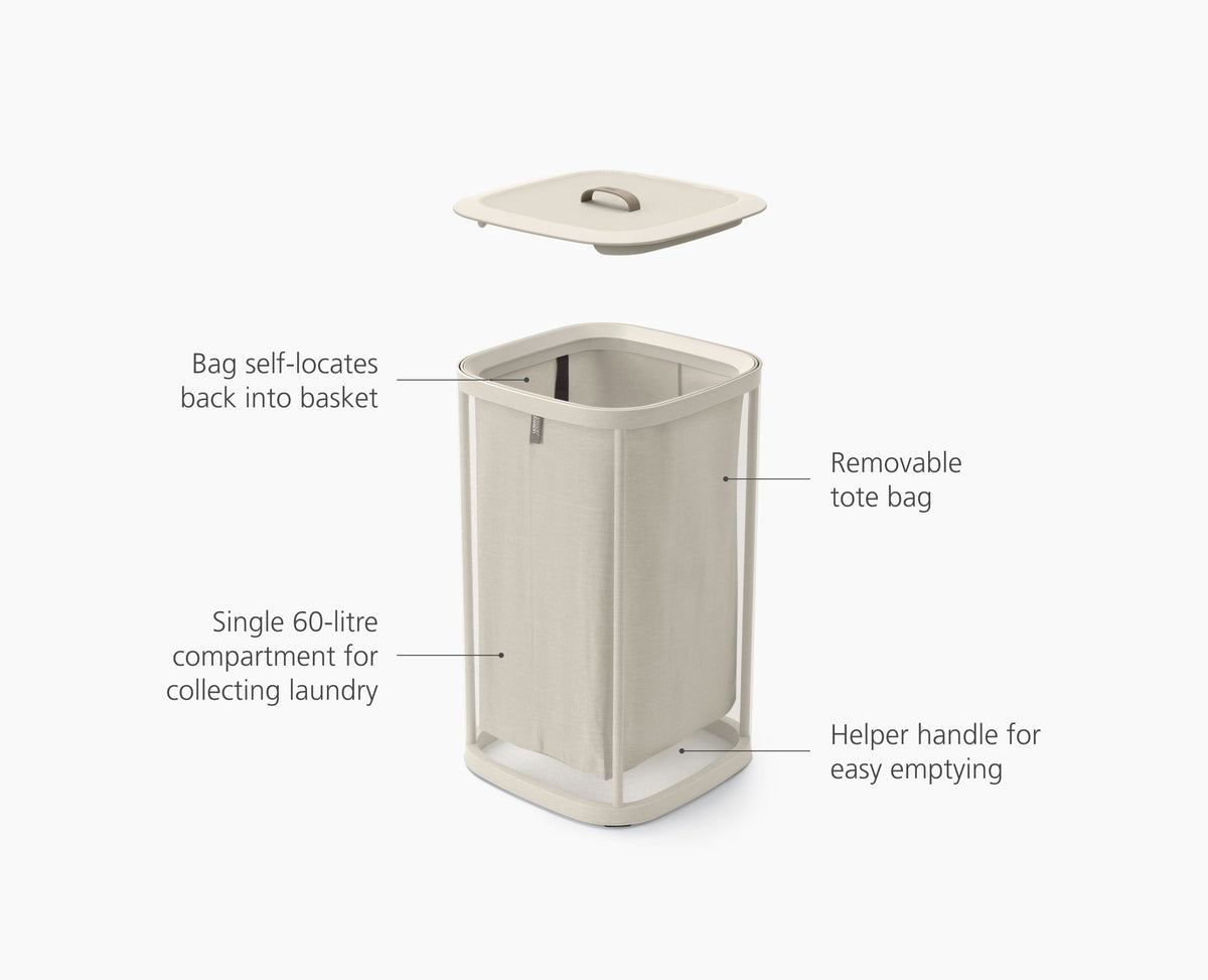 Joseph Joseph Tota One 60L laundry basket ecru front view
