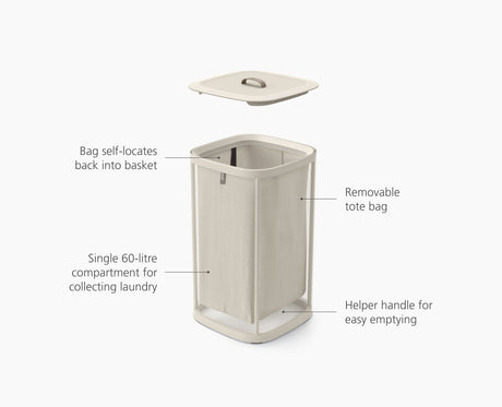 Joseph Joseph Tota One 60L laundry basket ecru front view