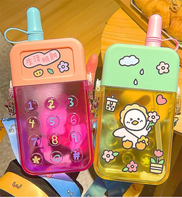 500ml Mobile Phone Shaped Water Bottle Adjustable Shoulder Straps for Kids and teenagers