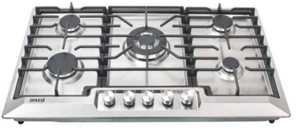 Bolesi H87-5022G Built-in Gas Hob 5 Burner Stainless Steel 90cm Kenya | Wok Burner, Cast Iron Pan Supports, Auto Ignition, Flame Failure Device