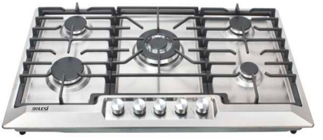 Bolesi H87-5022G Built-in Gas Hob 5 Burner Stainless Steel 90cm Kenya | Wok Burner, Cast Iron Pan Supports, Auto Ignition, Flame Failure Device