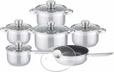 Edenberg 12-Piece Stainless Steel Cookware Set with Lids + Non-Stick Deep Fry Pan