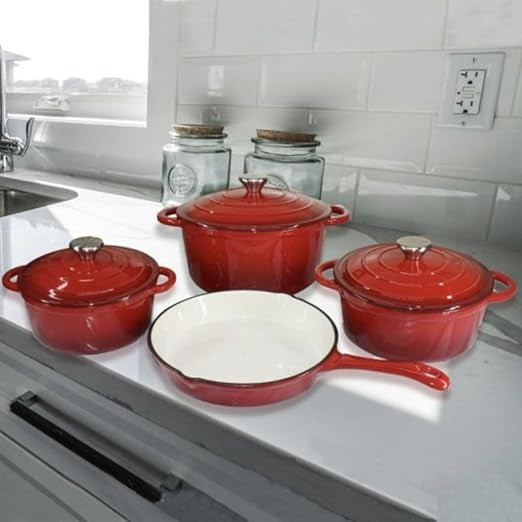 7 PCS Enamel Cast Iron Cooking Pots Set  Non-Toxic, Oven-Safe Pots for Kenyan Kitchens