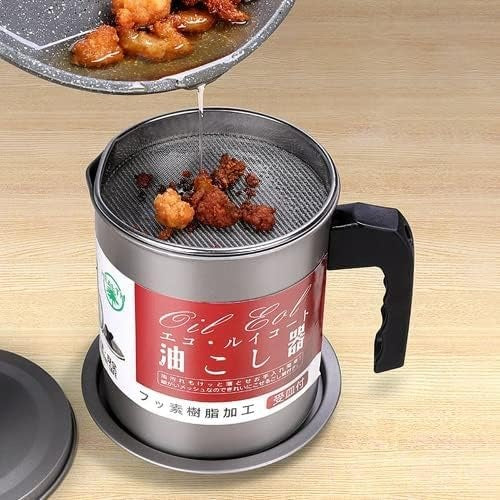 1.4 Litre Stainless Steel Oil Filter Strainer Pot for Cooking Oil Reuse and Grease Separation