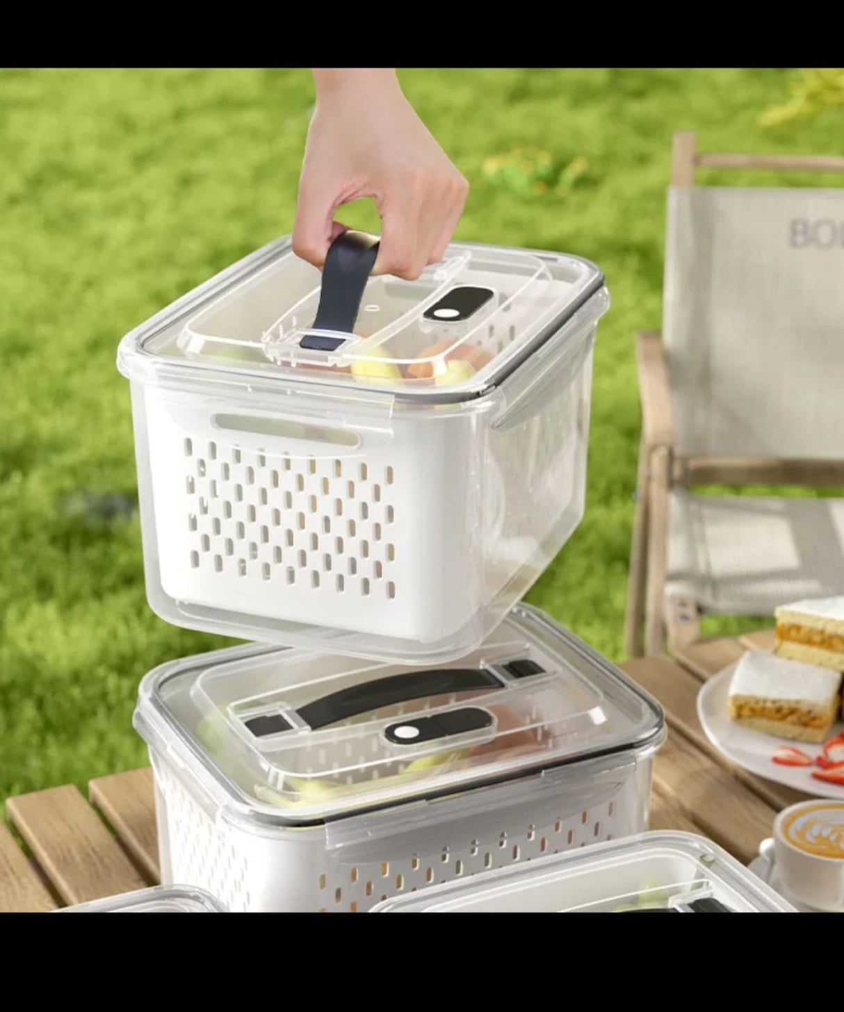 4pc Fridge Storage Containers with Drain Basket – Airtight Stackable Produce Keeper Set 800ml, 1.7L, 3.15L & 4.15L Kenya