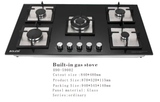 Bolesi HB-59002 Built-in Gas Hob 5 Burner Tempered Glass 90cm Kenya | Central Wok Burner, Flame Failure Safety, Pulse Ignition, Black Glass
