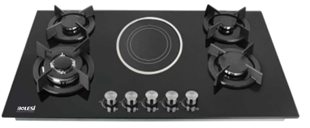 Bolesi HB-59035D Built-in Gas Hob 4 Gas + 1 Electric Tempered Glass 90cm Kenya | Hybrid Hob, Wok Burner, Gas Leak Sensor, Auto Ignition